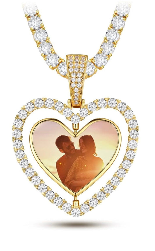 Cadena diamantes forma corazón personalizadas con fotos